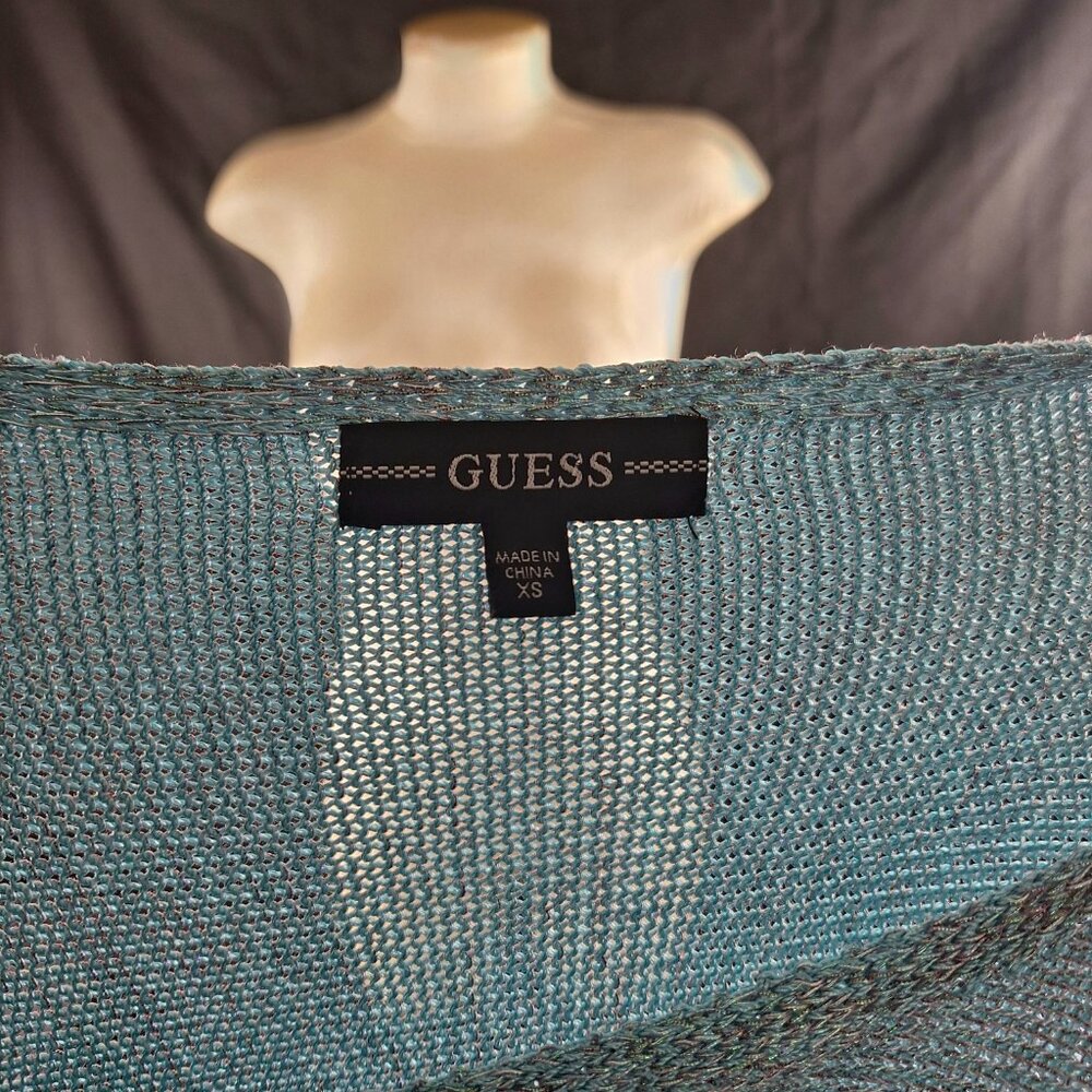 Guess Asymmetrical Off Shoulder Sweater in Metallic Teal Blue Women's XS - Picture 4 of 4